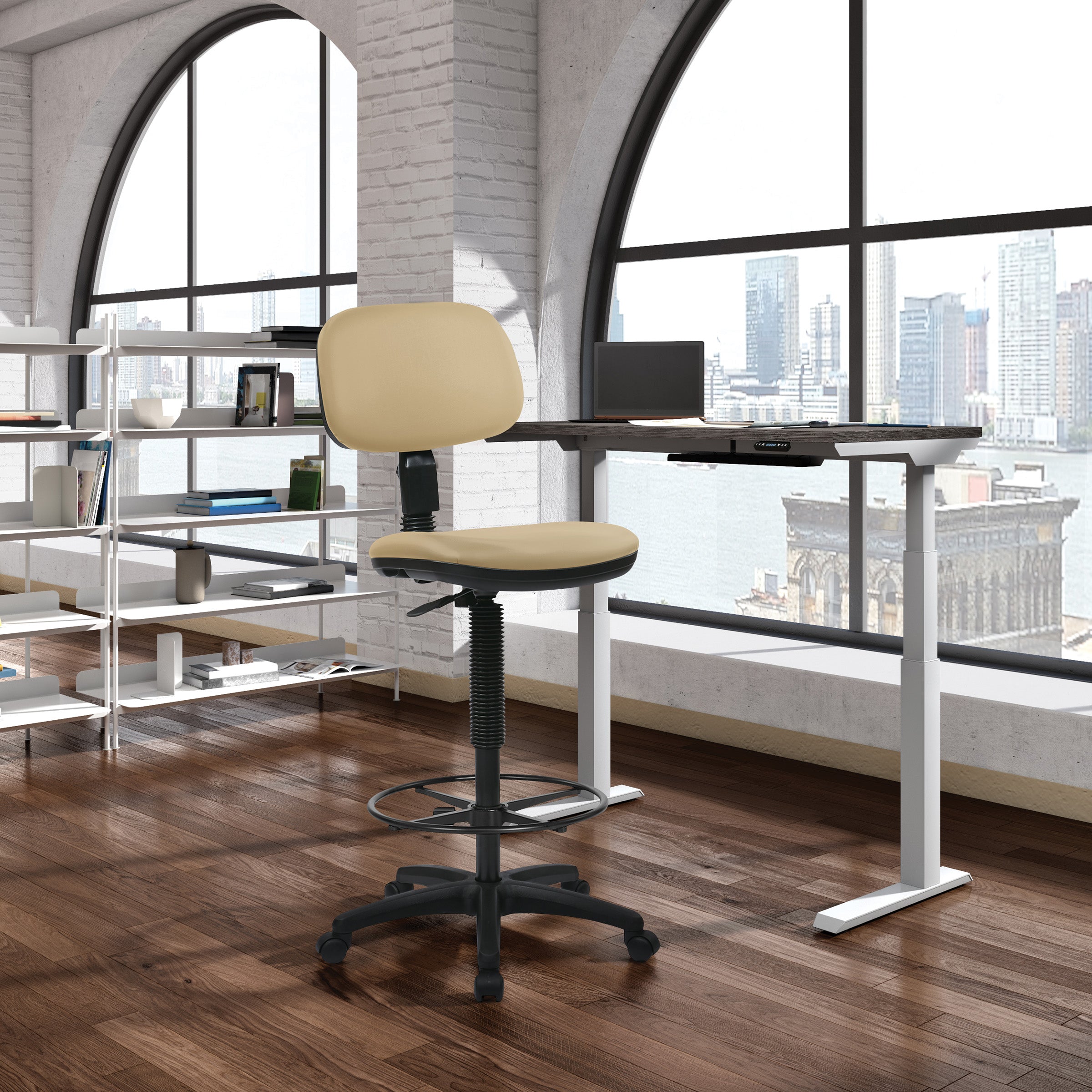 Sculptured Seat and Back Custom Dillon Fabric Drafting Chair